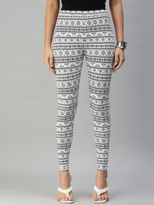 white printed ankle length leggings - 18399961 - Very Small Image - 1