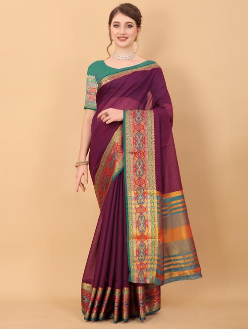 self design woven saree with blouse - 18400337 - Very Small Image - 1