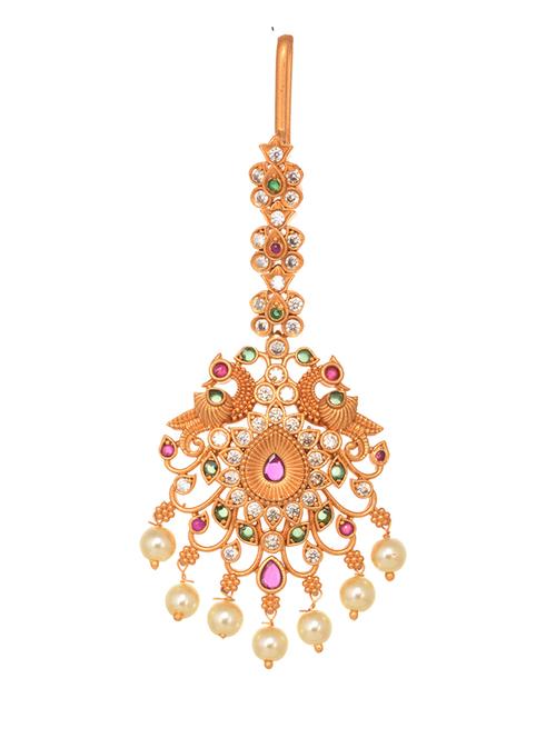gold brass maang teeka - 18400618 - Very Small Image - 1