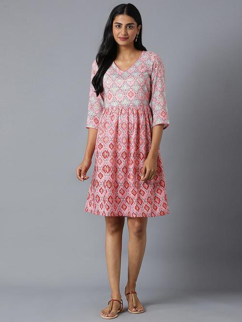 women's fit & flare ajrakh dress - 18400623 - Very Small Image - 1