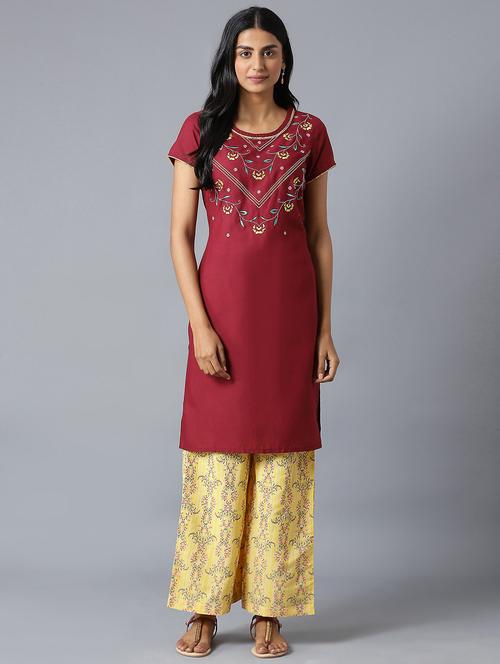 solid embroidered kurta palazzo set - 18400690 - Very Small Image - 1