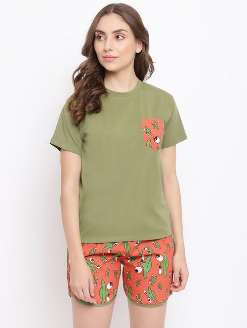 round neck printed nightwear shorts set - 18400728 - Very Small Image - 1