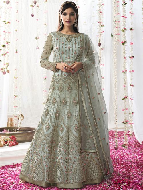 embroidered anarkali suit semi-stitched suit - 18401075 - Very Small Image - 1