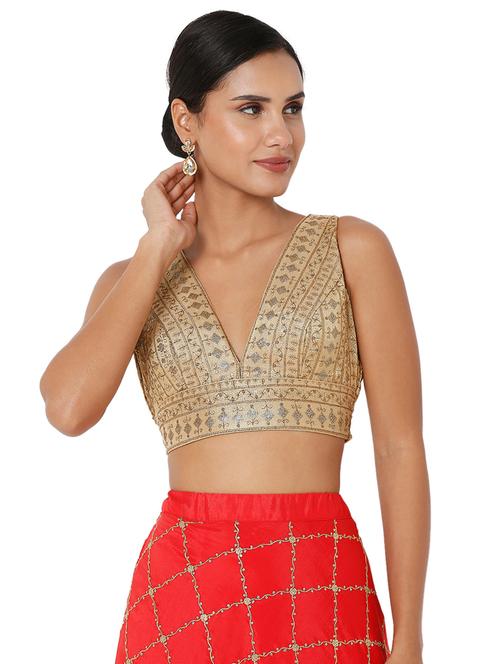 brown tissue embroidered blouse - 18401836 - Very Small Image - 1