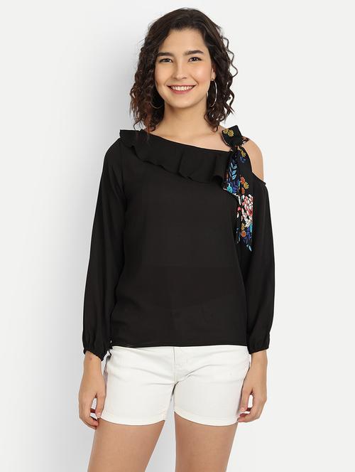 contrast tie knot shoulder top - 18402672 - Very Small Image - 1