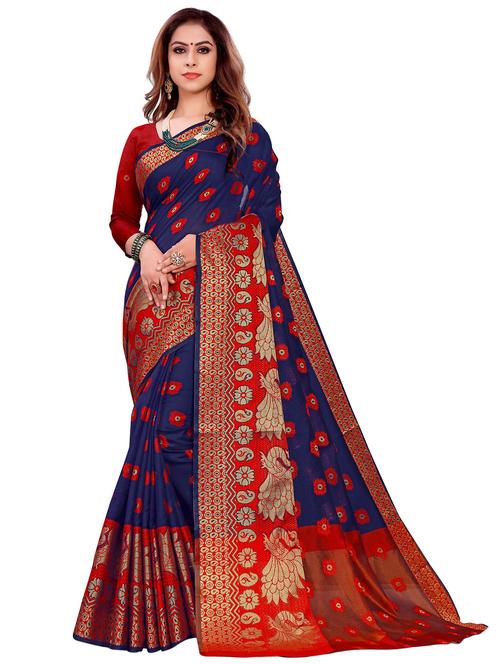 navy art silk saree with blouse - 18402792 - Very Small Image - 1