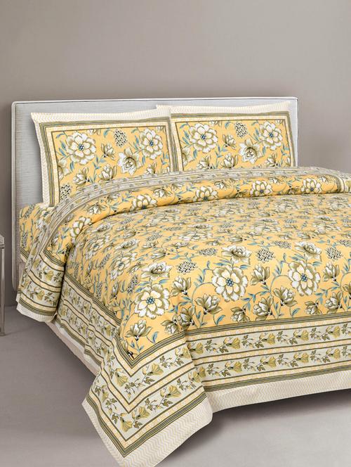 texstylehome super soft pure cotton jaipuri print double bedsheet with 2 pillow covers - 18402872 - Very Small Image - 1