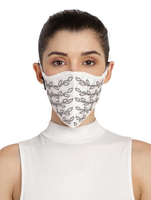 white & silver art silk embellished fabric fashion mask - 18403049 - Very Small Image - 1