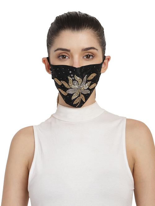 black & multi art silk embellished fabric fashion mask - 18403050 - Very Small Image - 1