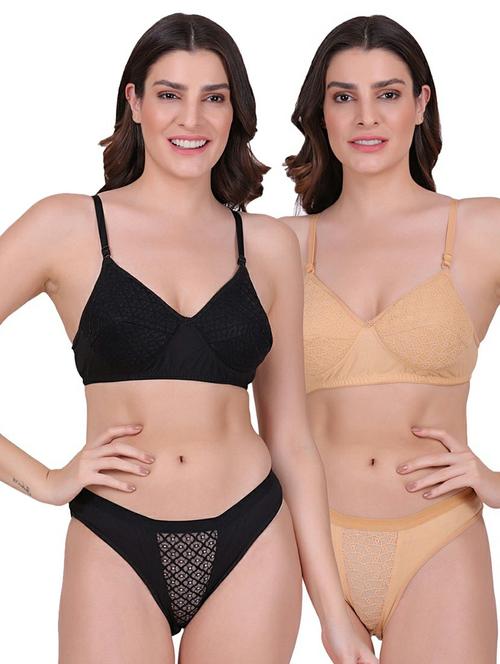 pack of 2 solid regular bras and panty set - 18403398 - Very Small Image - 1