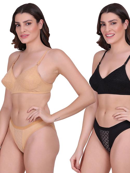 pack of 2 solid non padded bra & panty set  - 18403402 - Very Small Image - 1