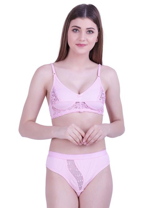 pink solid non padded bra and panty set - 18403467 - Very Small Image - 1