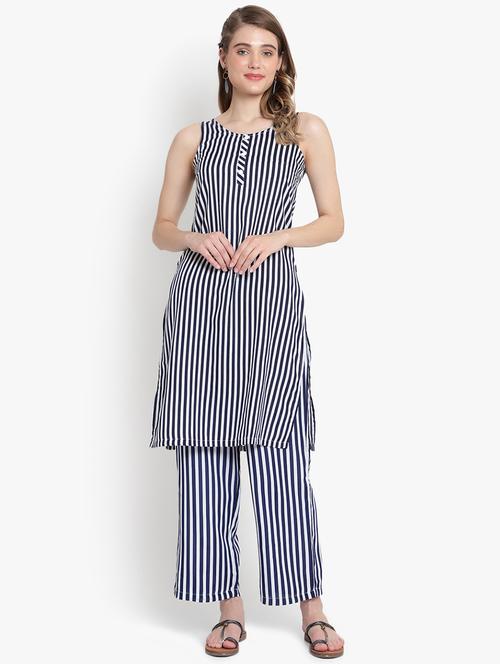White Crepe Kurta Palazzo Set - 18403626 - Very Small Image - 1