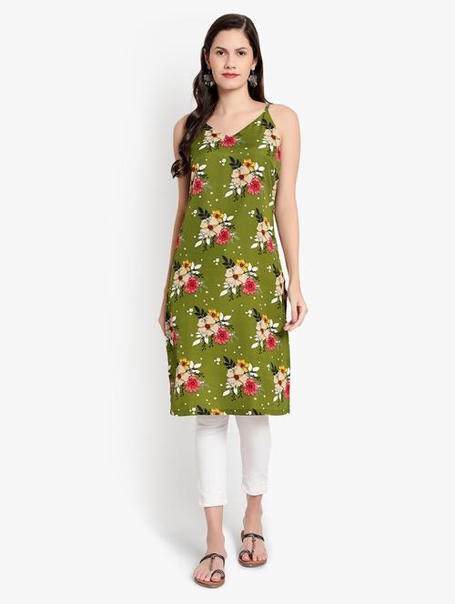 green floral straight kurta - 18403635 - Very Small Image - 1