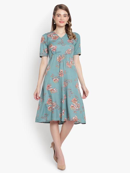 v-neck floral a-line dress - 18403656 - Very Small Image - 1
