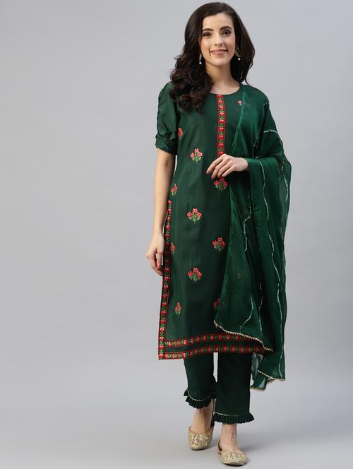 green straight pant suit unstitched suit - 18404033 - Very Small Image - 1