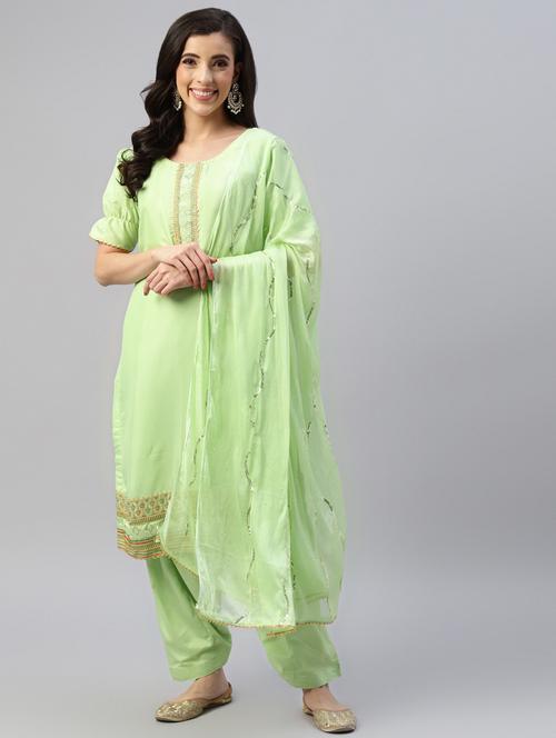 green crepe unstitched suit - 18404038 - Very Small Image - 1