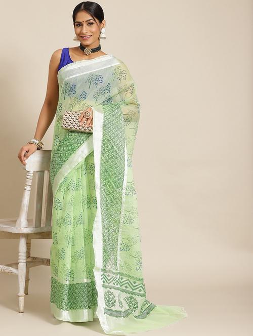 women's self design light green colored saree with blouse - 18404079 - Very Small Image - 1