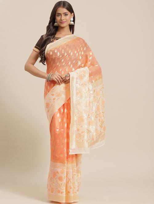 women's self design orange colored saree - 18404091 - Very Small Image - 1