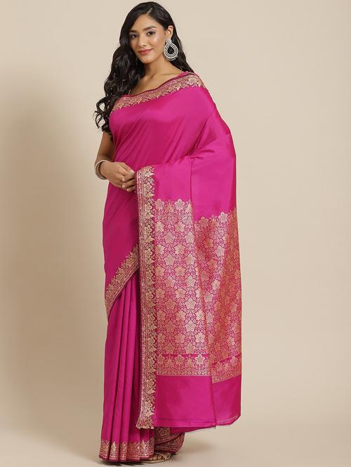 magenta silk blend banarasi saree with blouse - 18404152 - Very Small Image - 1