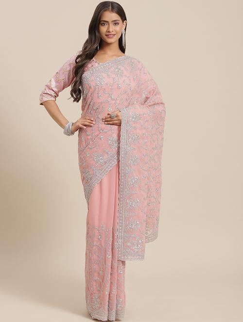 pink embroidered saree - 18404158 - Very Small Image - 1