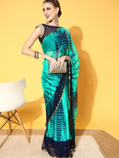 women's bordered sea green colored saree with blouse - 18404160 - Very Small Image - 1