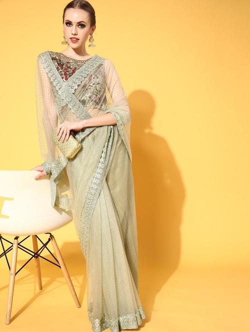 women's embroidered saree with blouse - 18404174 - Very Small Image - 1
