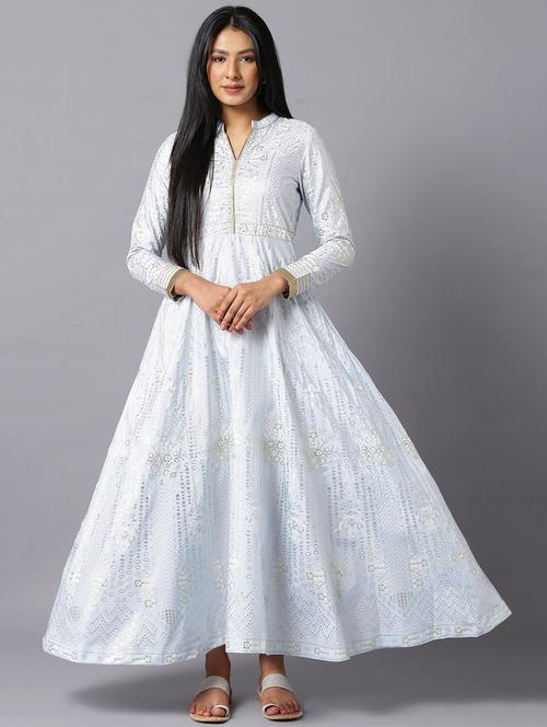 light blue floral flared ethnic dress - 18406047 - Very Small Image - 1