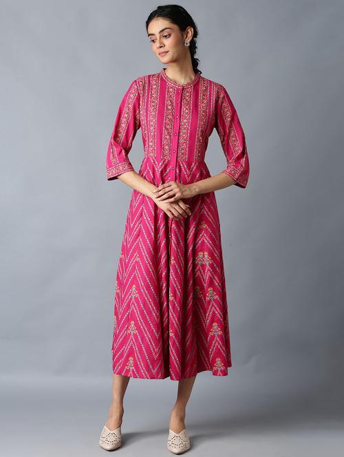 pink floral flared ethnic dress - 18406055 - Very Small Image - 1