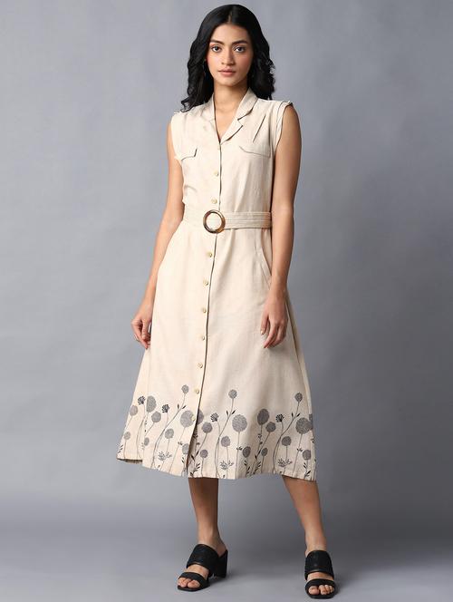 beige floral a-line ethnic dress - 18406059 - Very Small Image - 1