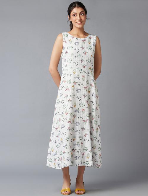 white floral flared ethnic dress - 18406065 - Very Small Image - 1