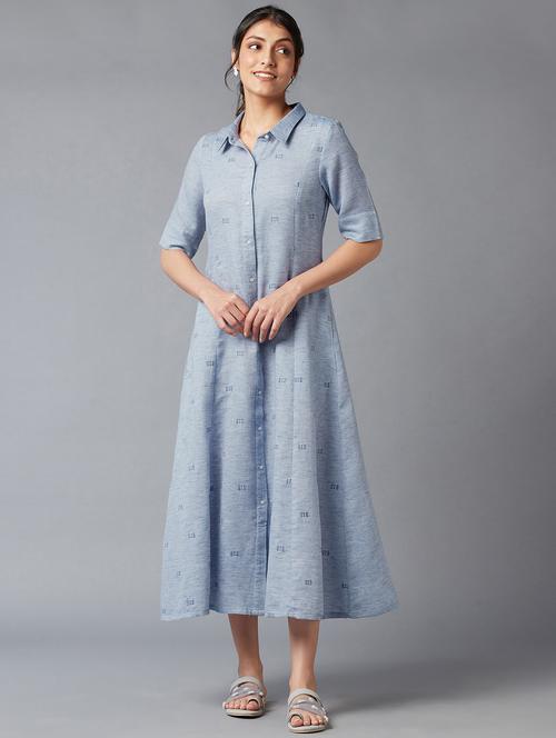 light blue embroidered flared ethnic dress - 18406073 - Very Small Image - 1