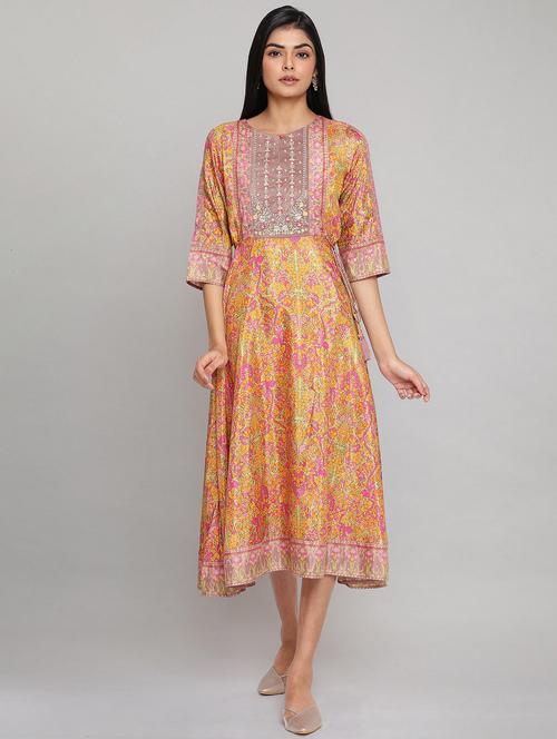 Multi Colored Floral A-line Ethnic Dress - 18406081 - Very Small Image - 1