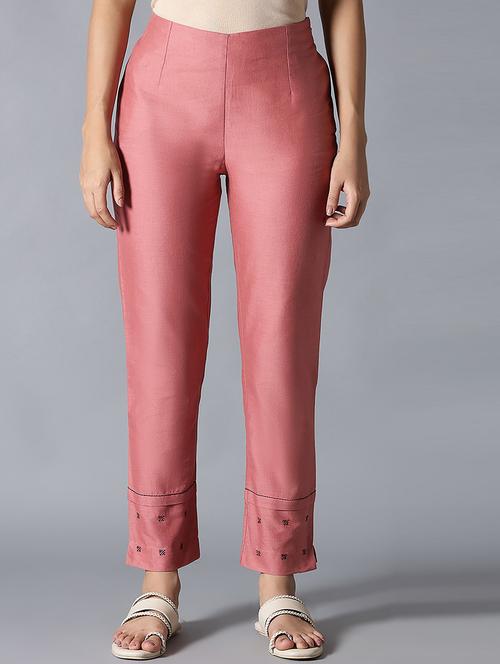 red solid straight pant - 18406711 - Very Small Image - 1