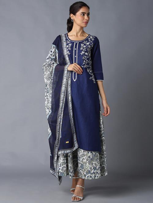 blue cotton kurta palazzo  set - 18407048 - Very Small Image - 1