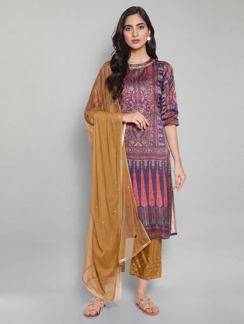 purple satin kurta pant  set - 18407065 - Very Small Image - 1