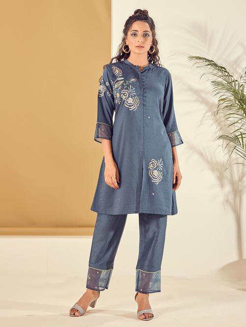 blue kurta pants set - 18407595 - Very Small Image - 1