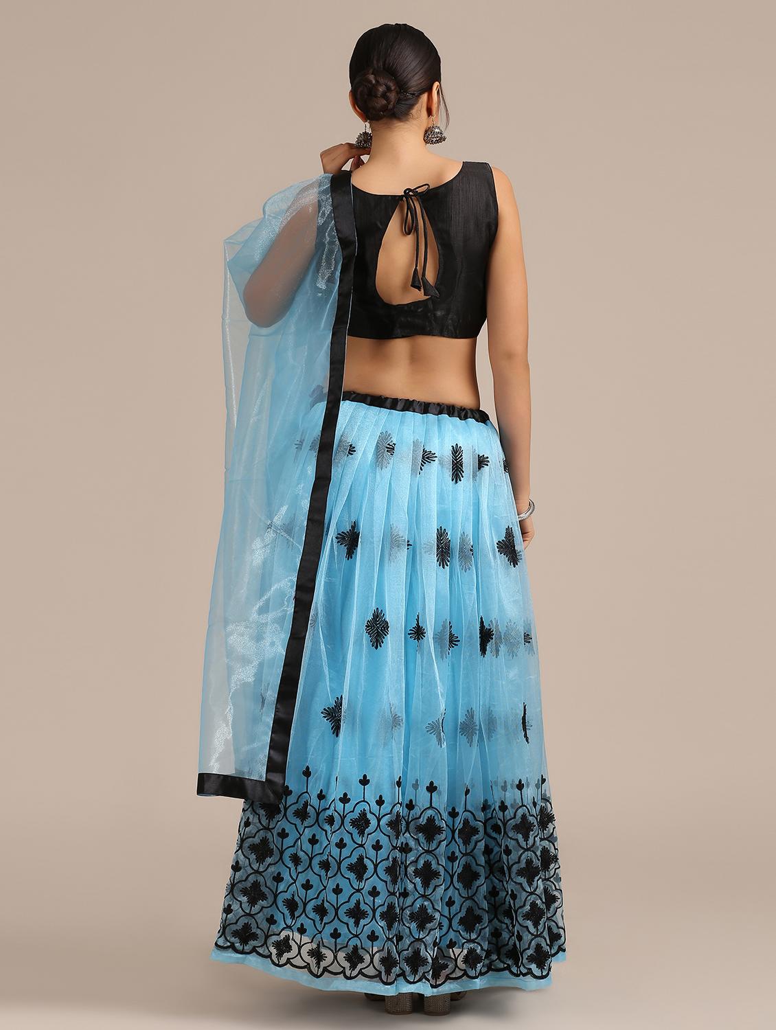 turquoise net flared lehenga - 18408083 - Standard Image - 3