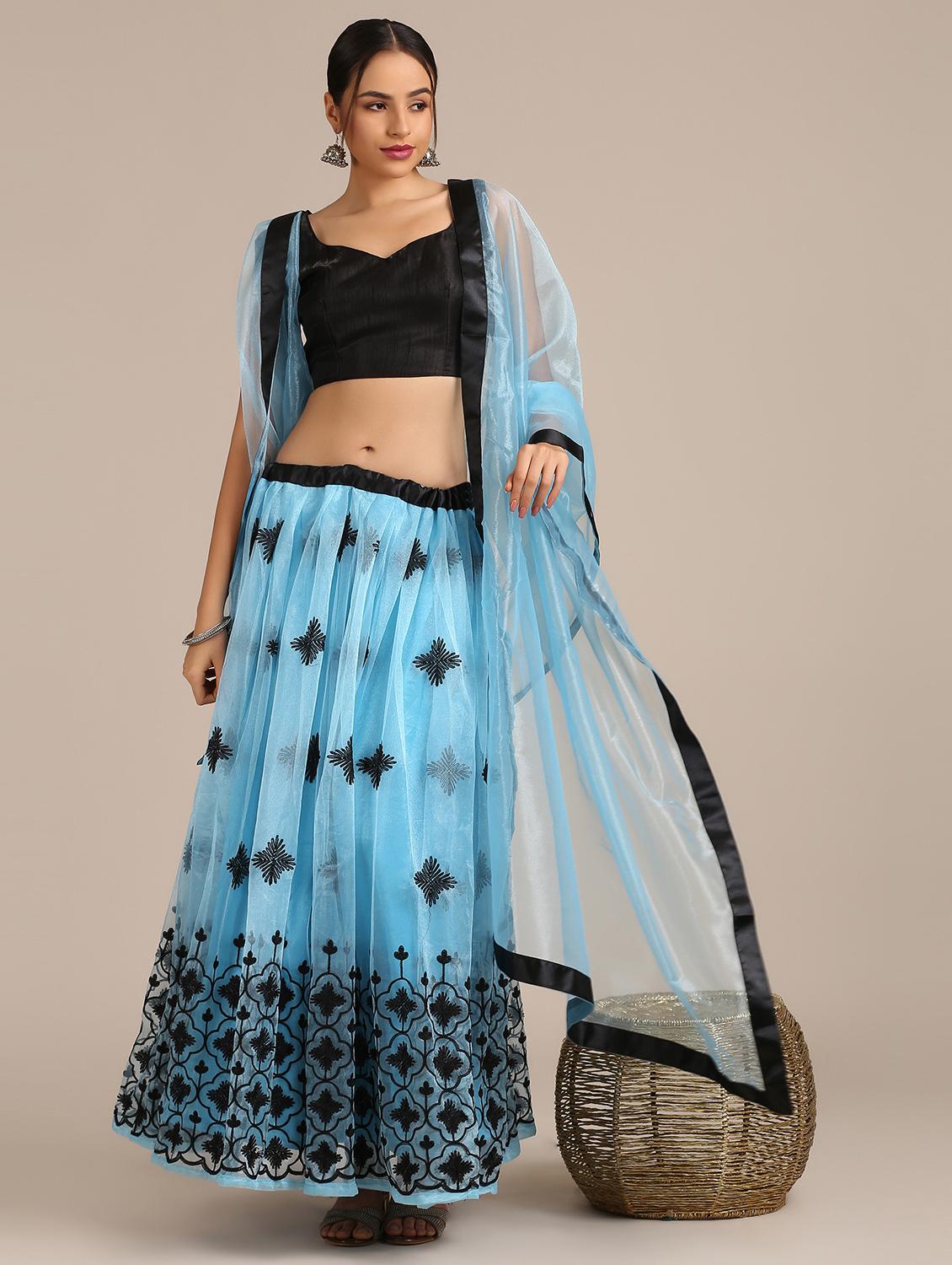 turquoise net flared lehenga - 18408083 - Standard Image - 4