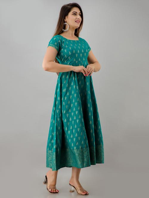 women round neck printed anarkali ethnic dress - 18408173 - Very Small Image - 1