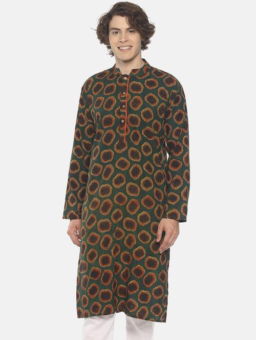 Green Printed Long Kurta - 18408432 - Very Small Image - 1