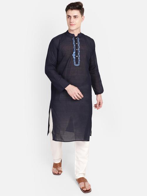 dark blue solid long kurta - 18408433 - Very Small Image - 1