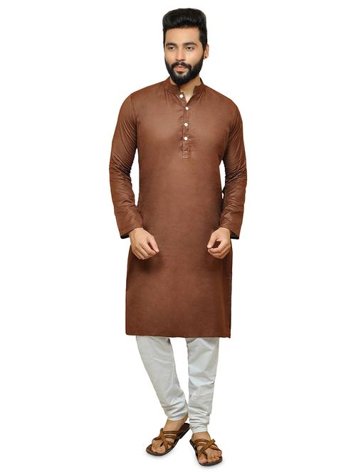 brown solid long kurta - 18408480 - Very Small Image - 1