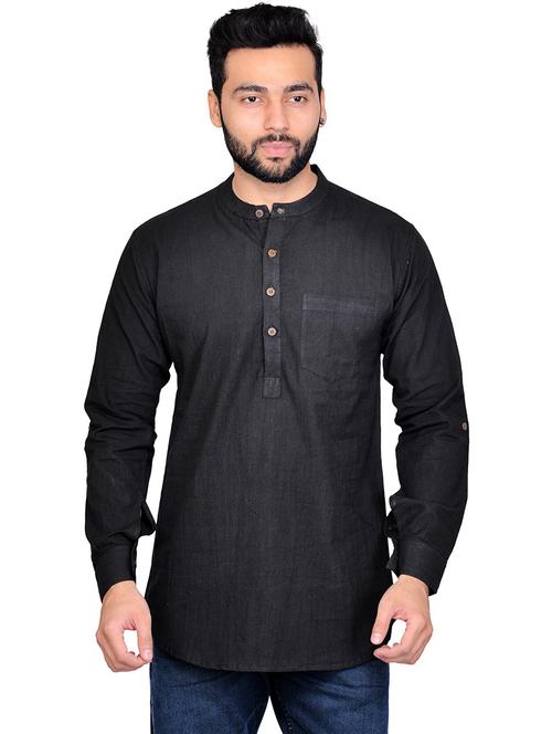 black solid short kurta - 18408499 - Very Small Image - 1