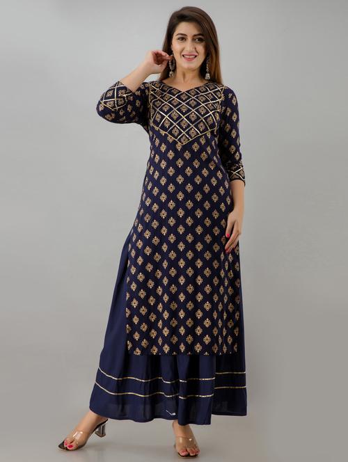 blue rayon kurta skirt  set - 18409103 - Very Small Image - 1