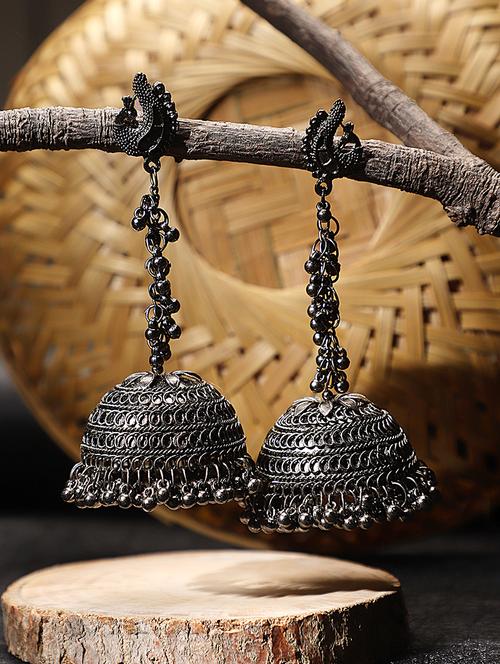 silver metal jhumka earring - 18409398 - Very Small Image - 1