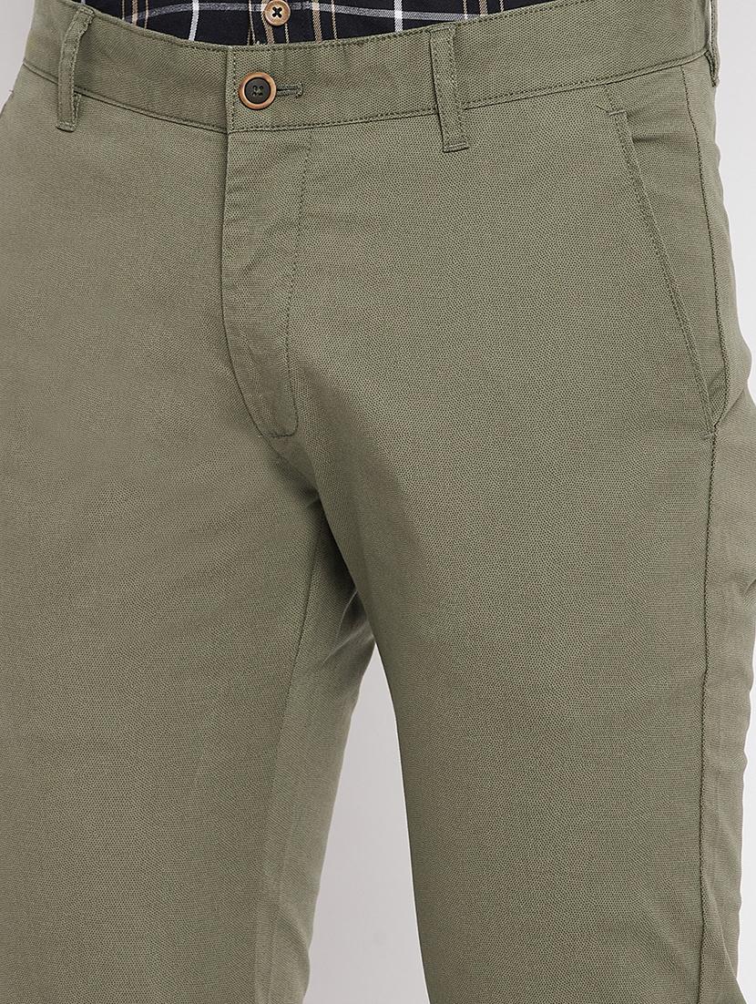 green solid flat front casual trouser - 18409458 - Standard Image - 4