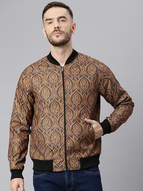 brown printed casual jacket - 18409485 - Very Small Image - 1