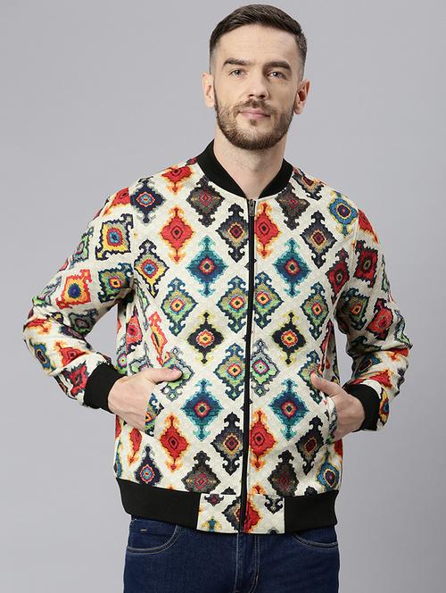beige printed casual jacket - 18409487 - Very Small Image - 1