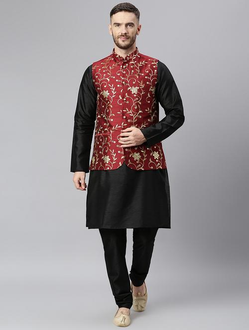 black embroidered kurta pyjama ethnic wear set - 18409532 - Very Small Image - 1